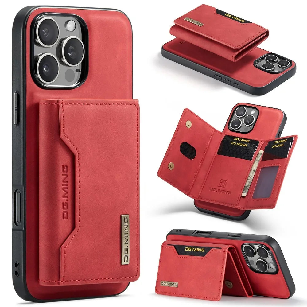 Premium Leder Magnetische Geldbörse mit Kartenhalter iPhone Hülle | MagSafe Case für Apple iPhone 16/15/14/13/12 Pro Max, Plus, Mini - Rundumschutz Cover mit Kameralinsenschutz | Panzertasche Handyhülle | Wallet Schutzhülle