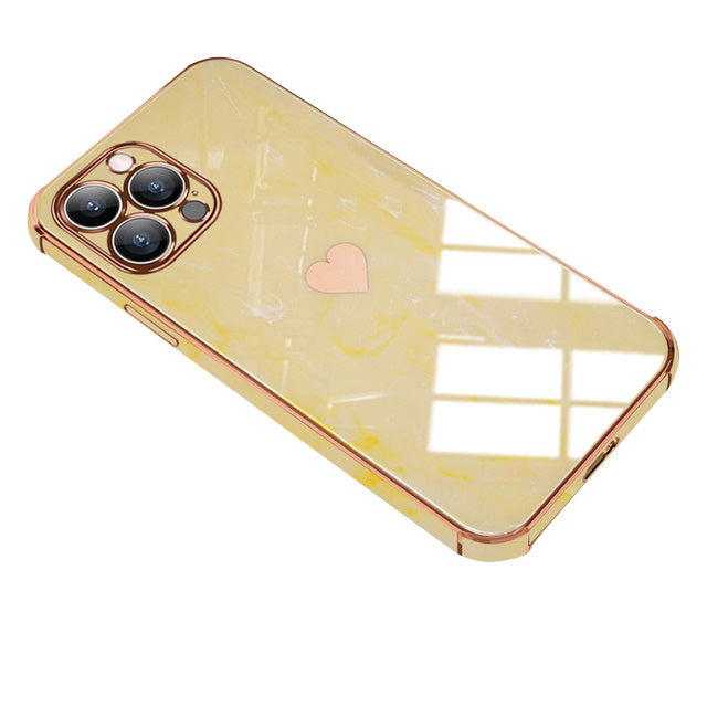 Luxurious Love Heart Marble Electroplated Design iPhone Case | MagSafe Case with Camera Lens Protector for Apple iPhone 16/15/14/13/12 Pro Max Plus Mini | Heavy Duty, Bumper Cover Phone Case | Premium Hardcase Protective Cover