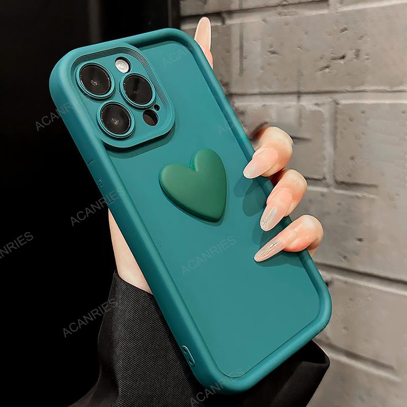 High-Quality Cute 3D Love Heart Design Silicone iPhone Case | MagSafe Case with Camera Lens Protector for Apple iPhone 16/15/14/13/12 Pro Max Plus Mini Cover | Heavy Duty, Bumper Cover Phone Case | Silicone Soft Cover Protective Case