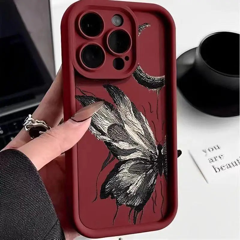 High-Quality Art Oil Painting Butterfly Design Soft Silicone Case for iPhone | MagSafe Case with Camera Lens Protector for Apple iPhone 16/15/14/13/12 Pro Max Plus Mini Cover | Heavy Duty, Bumper Cover Phone Case | Protective Cover