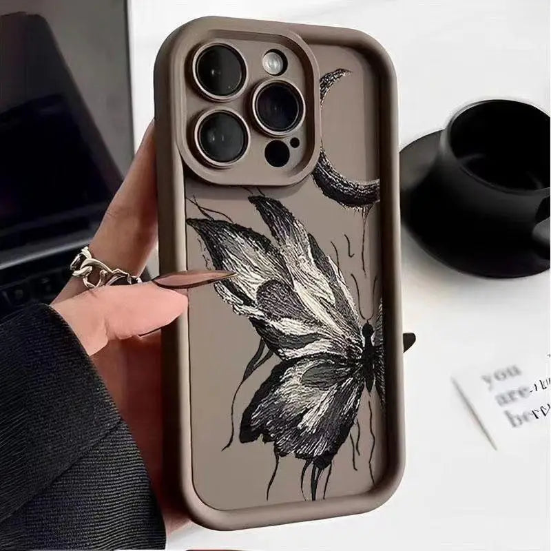 High-Quality Art Oil Painting Butterfly Design Soft Silicone Case for iPhone | MagSafe Case with Camera Lens Protector for Apple iPhone 16/15/14/13/12 Pro Max Plus Mini Cover | Heavy Duty, Bumper Cover Phone Case | Protective Cover