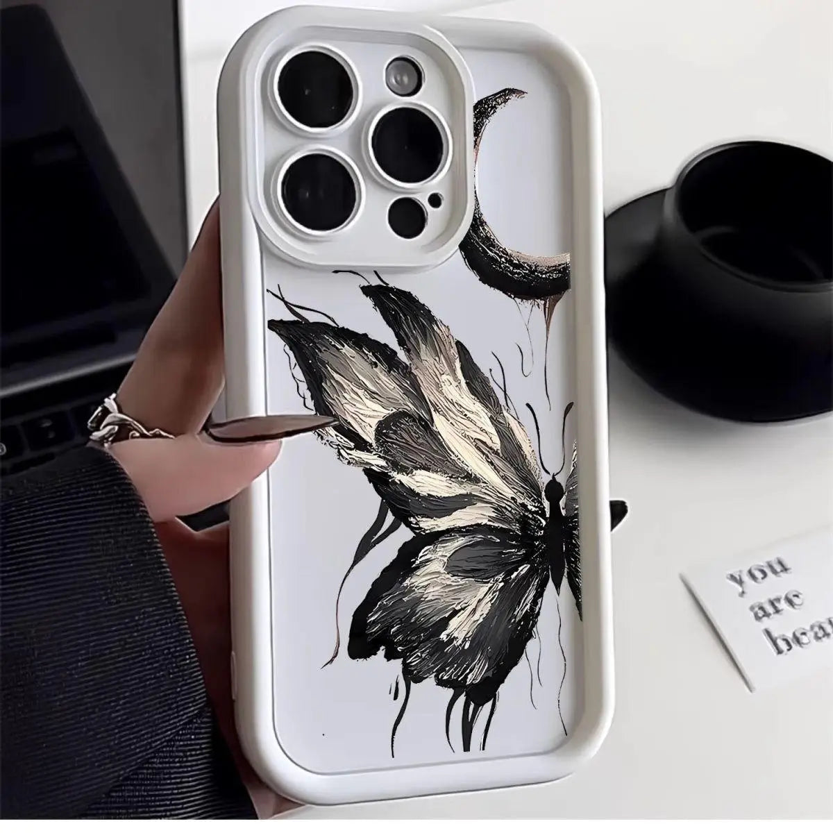 High-Quality Art Oil Painting Butterfly Design Soft Silicone Case for iPhone | MagSafe Case with Camera Lens Protector for Apple iPhone 16/15/14/13/12 Pro Max Plus Mini Cover | Heavy Duty, Bumper Cover Phone Case | Protective Cover