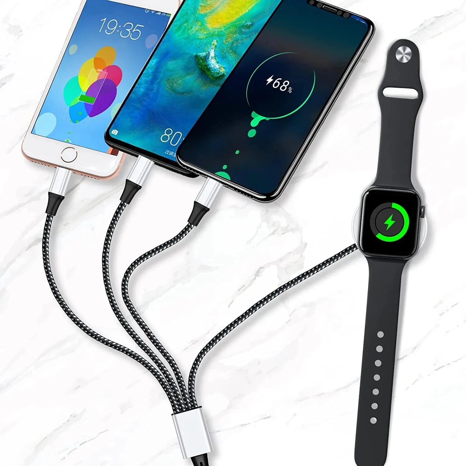 4-in-2 High-Quality USB Charging Data Cable for Smartphones, Apple iPhone, Samsung, iOS & Androide | iWatch Type-C Fast Charging Cable of High Quality