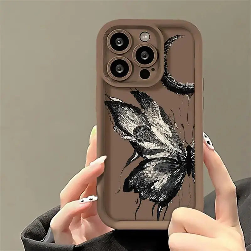 High-Quality Art Oil Painting Butterfly Design Soft Silicone Case for iPhone | MagSafe Case with Camera Lens Protector for Apple iPhone 16/15/14/13/12 Pro Max Plus Mini Cover | Heavy Duty, Bumper Cover Phone Case | Protective Cover