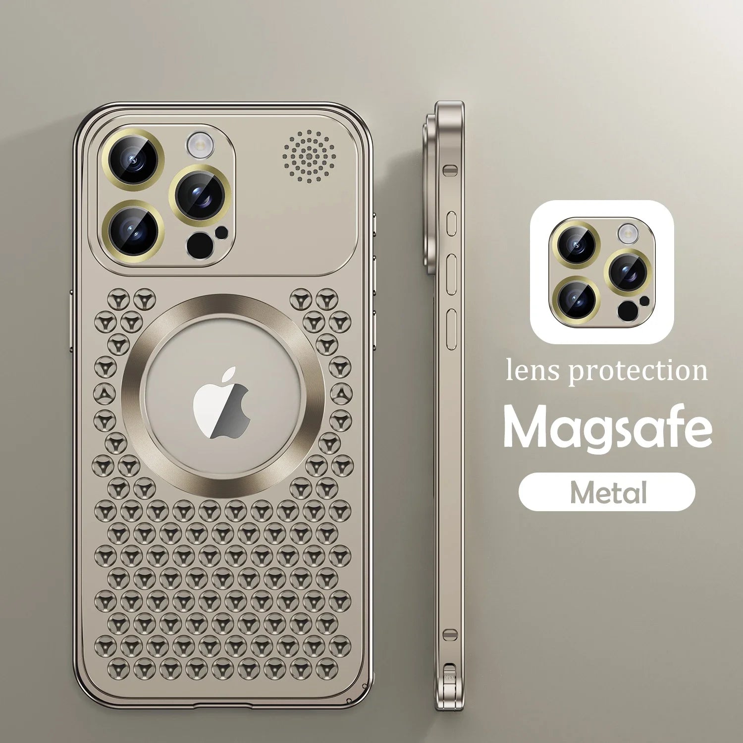 Luxus Aluminiumabdeckung iPhone Hülle mit Magnetischer Wärmeableitung | MagSafe Case mit Galvanisiertem Metallrahmen und Vergrößernder Glaslinse als Kamer für Apple iPhone 16/15/14/13/12 Pro Max, Plus Mini Cover | Panzertasche, Hochwertige Handyhülle