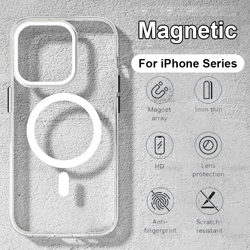 Ultra-Dünne Magnetische Transparente  für Apple iPhone 16/15/14/13/12 Pro Max Plus Mini Hülle | Premium Stoßfeste Schlanke Randlose Klare Wasserabweisende Schutzhülle mit Magsafe