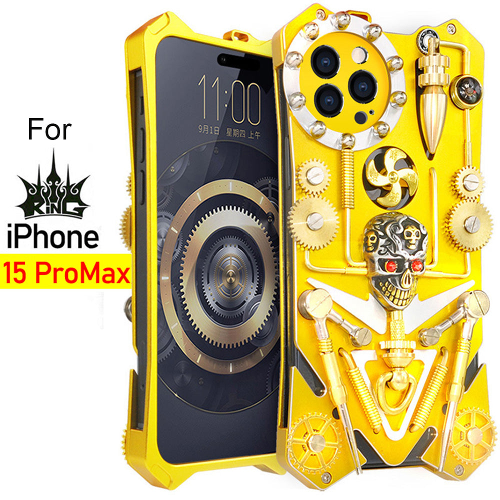 Premium Mechanical Gaming Design: Shockproof Metal iPhone Case with Gear Stand and MagSafe iPhone Case | Aluminum Cooling, Skull Compass Cover for Apple iPhone 16/15/14/13/12 Pro Max, Plus, Mini Cover | MagSafe Case, 360-Degree Pction & Camera Lens Cover