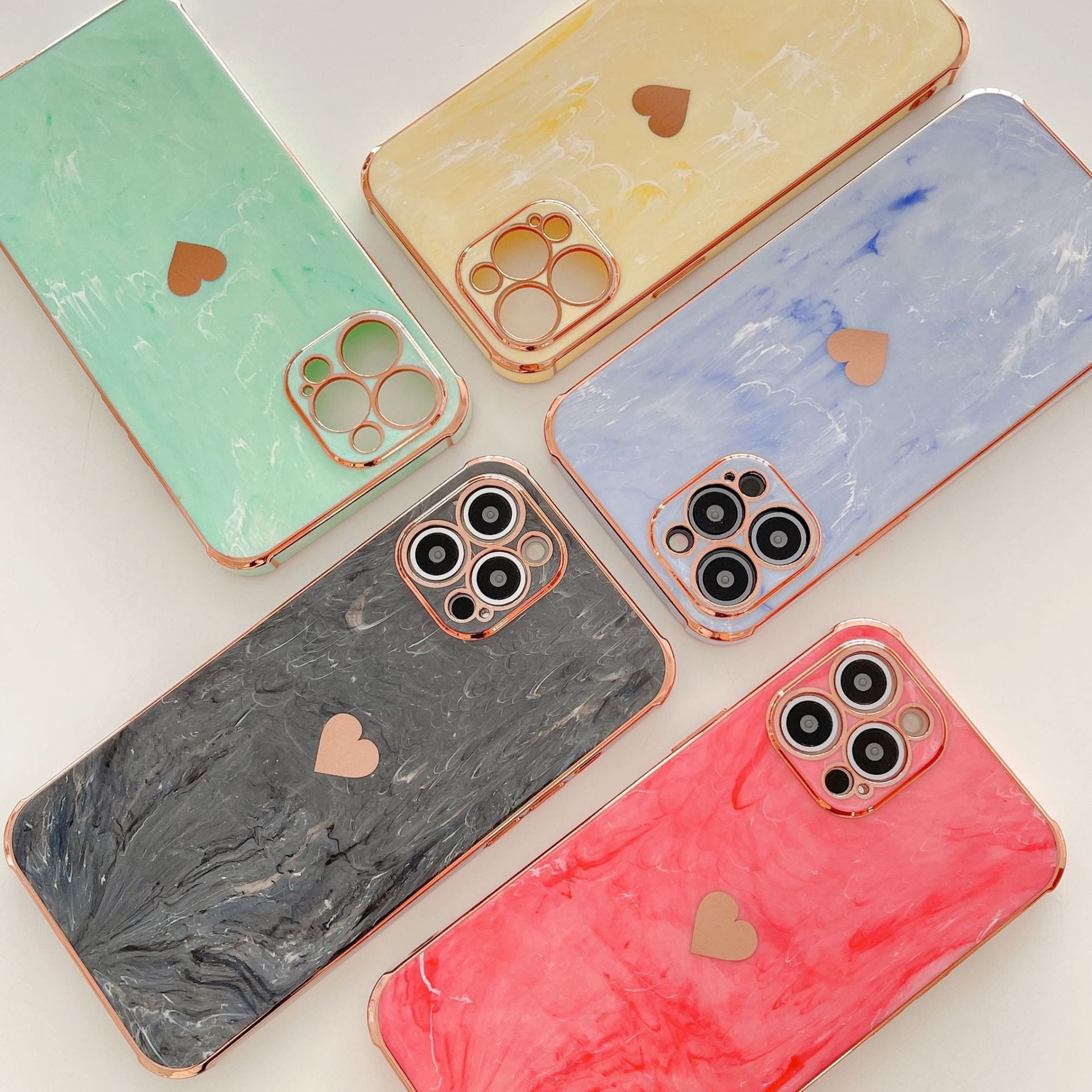 Luxurious Love Heart Marble Electroplated Design iPhone Case | MagSafe Case with Camera Lens Protector for Apple iPhone 16/15/14/13/12 Pro Max Plus Mini | Heavy Duty, Bumper Cover Phone Case | Premium Hardcase Protective Cover