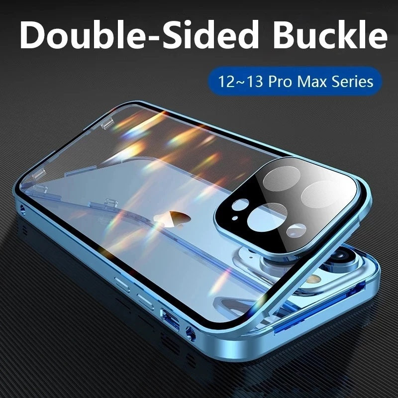 Hochwertige iPhone Hülle mit 360° Vollversiegeltem Schutz aus Glas und Metall | MagSafe-kompatible Schutzhülle mit Rundumschutz und Kameralinsenschutz für Apple iPhone 16/15/14/13/12 Pro Max, Plus, Mini Cover | Panzertasche und Stoßstangenabdeckung