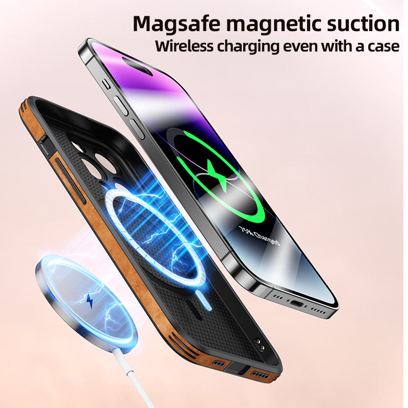 Hochwertige Leder-iPhone-Hülle mit stoßfester Kameraschutzabdeckung Tasche | MagSafe Case für Apple iPhone 16/15/14/13 Pro Max Plus Mini | Panzer-Cover Handyhülle