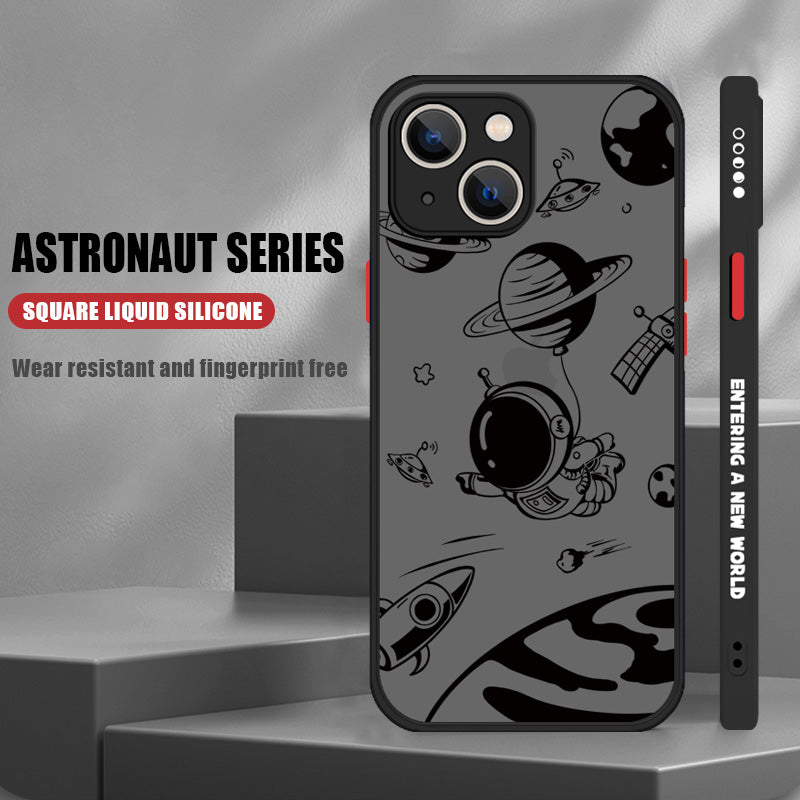 Luxury Astronaut Acrylic Matte Cartoon Design Clear iPhone Case | MagSafe Case with Camera Lens Protector for Apple iPhone 16/15/14/13/12 Pro Max Plus Mini Cover | Heavy Duty, Bumper Cover Phone Case | Premium Protective Cover