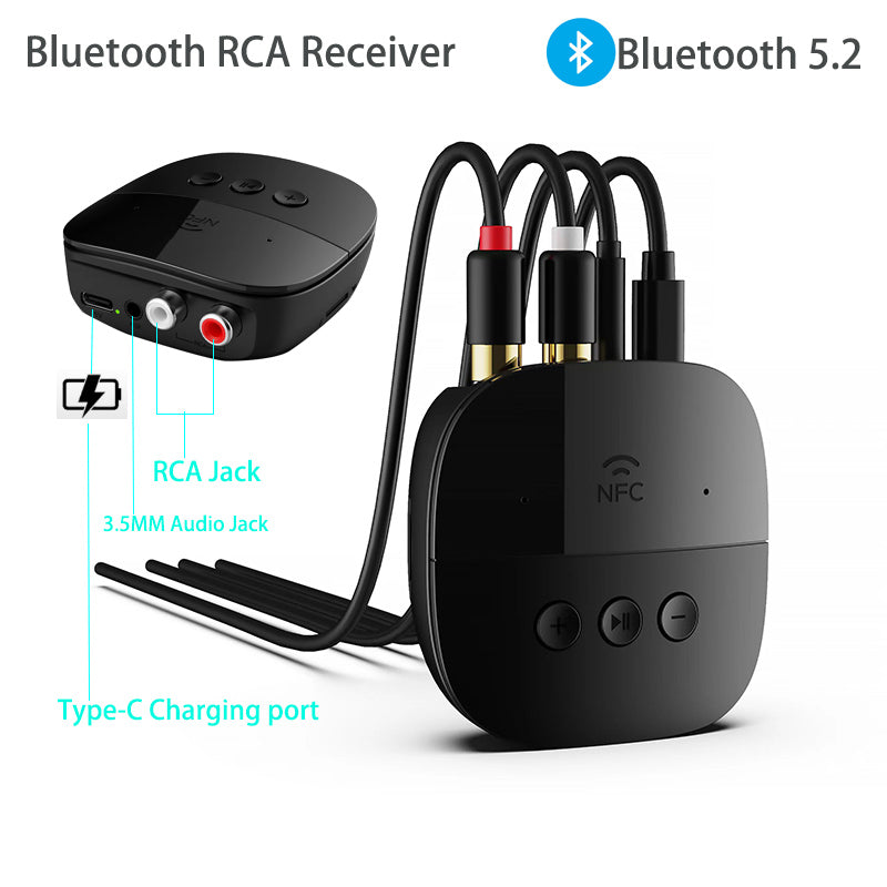 Premium Bluetooth 5.2 Audioempfänger: RCA, 3,5mm AUX, USB, NFC, Drahtlos-Adapter mit Mikrofon | U-Disk, TF-Karte für Smartphone, Laptop, Tablet, PC, Apple iPhone, iPad, MacBook, iOS, Android, Samsung , Lautsprecher, Verstärker | Kompatibel mit