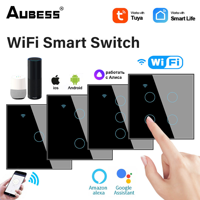 Premium WiFi Lichtschalter Touch Sensor Smart Switch App Fernbedienung - Kein Neutraler Draht 110V 220V für Smartphone, Laptop, Tablet, PC, Apple iPhone, iPad, MacBook, iOS, Android, Samsung Alexa Google Home | Limitierte Auflage