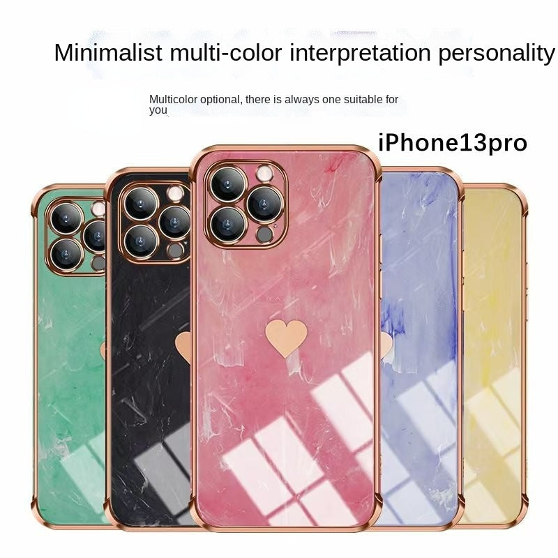 Luxurious Love Heart Marble Electroplated Design iPhone Case | MagSafe Case with Camera Lens Protector for Apple iPhone 16/15/14/13/12 Pro Max Plus Mini | Heavy Duty, Bumper Cover Phone Case | Premium Hardcase Protective Cover