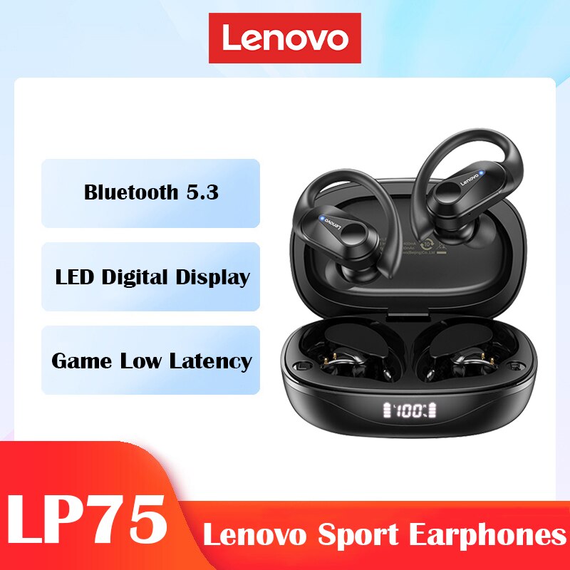 Lenovo LP75 Hochwertiges Bluetooth 5.3 Kopfhörer TWS Wireless Sport LED Digital Anzeige HiFi Stereo Rauschunterdrückung