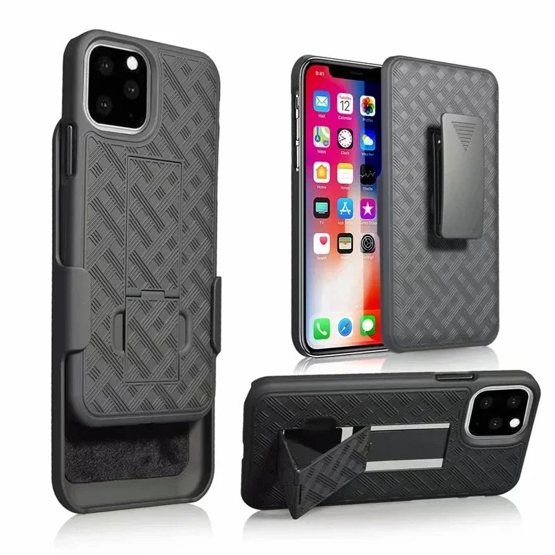 Hochwertige 2-in-1 Combo-Schutzhülle mit Hüftgurt-Clip und Ständer für iPhone | MagSafe Case für Apple iPhone 16/15/14/13/12 Pro Max Plus Mini | Panzer-Handyhülle & Kameraschutzabdeckung Tasche