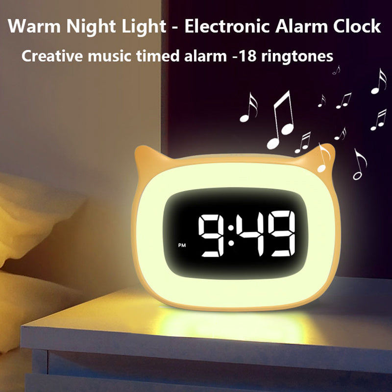 Premium Wiederaufladbarer Digitaler Wecker mit Katzen-Design: Nachtlicht, Touch-Snooze, Always-On Display, 12/24h, Dual-Alarm, Musik, LED-Tischuhr