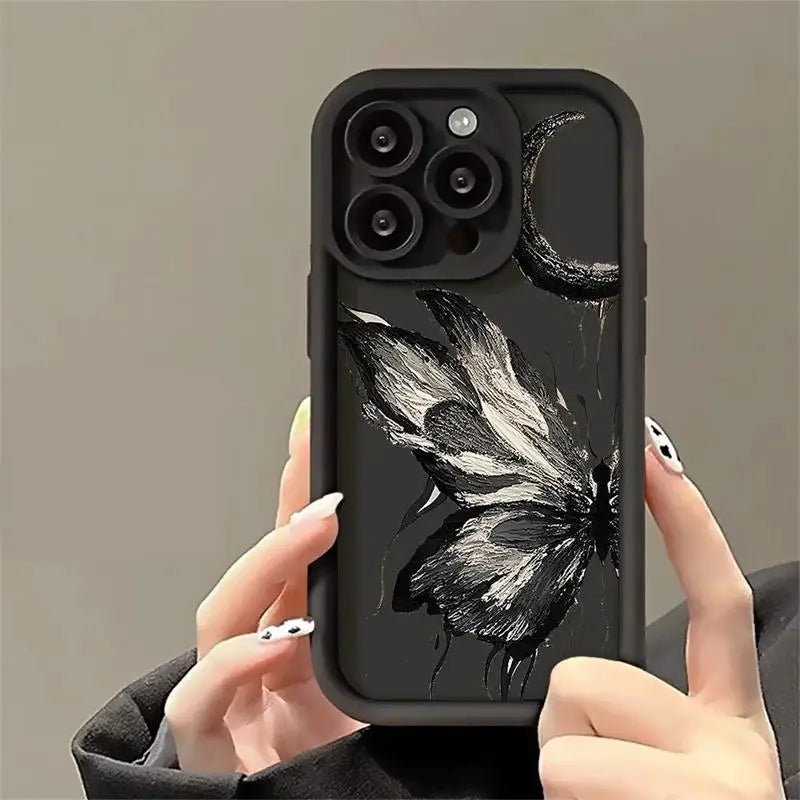 High-Quality Art Oil Painting Butterfly Design Soft Silicone Case for iPhone | MagSafe Case with Camera Lens Protector for Apple iPhone 16/15/14/13/12 Pro Max Plus Mini Cover | Heavy Duty, Bumper Cover Phone Case | Protective Cover