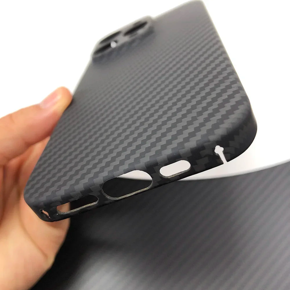 Carbon Fiber Texture High-Quality Soft TPU Material | Lightweight Waterproof Anti-Fingerprint and Anti-Scratch iPhone 16/15/14/13/12 Pro Max Plus Mini Case and Camera Protection