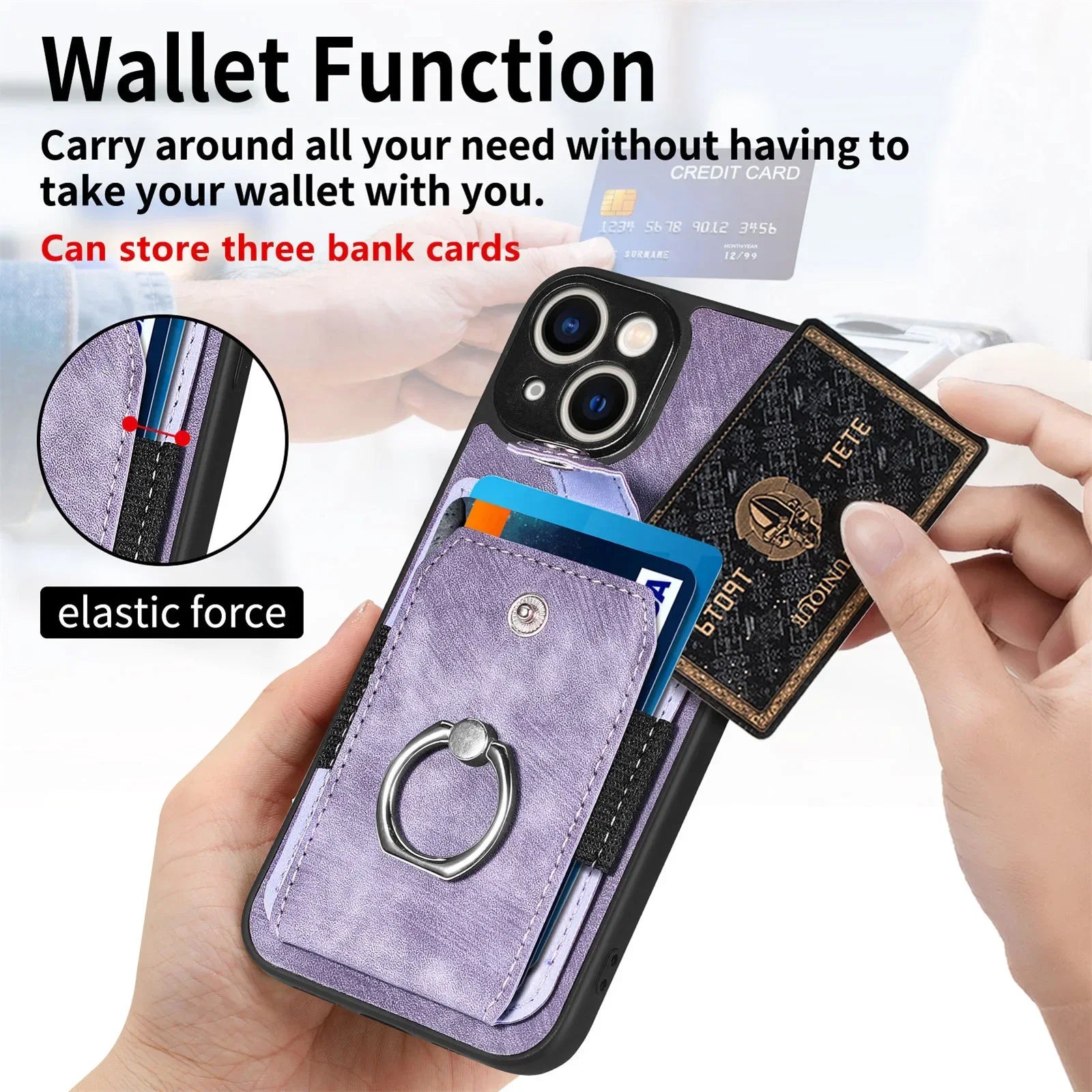 Premium Wallet with Card Slot and Leather Ring Holder iPhone Case | MagSafe Case with Camera Lens Protector for Apple iPhone 16/15/14/13/12 Pro Max Plus Mini | Heavy Duty Phone Case | Wallet & Protective Case