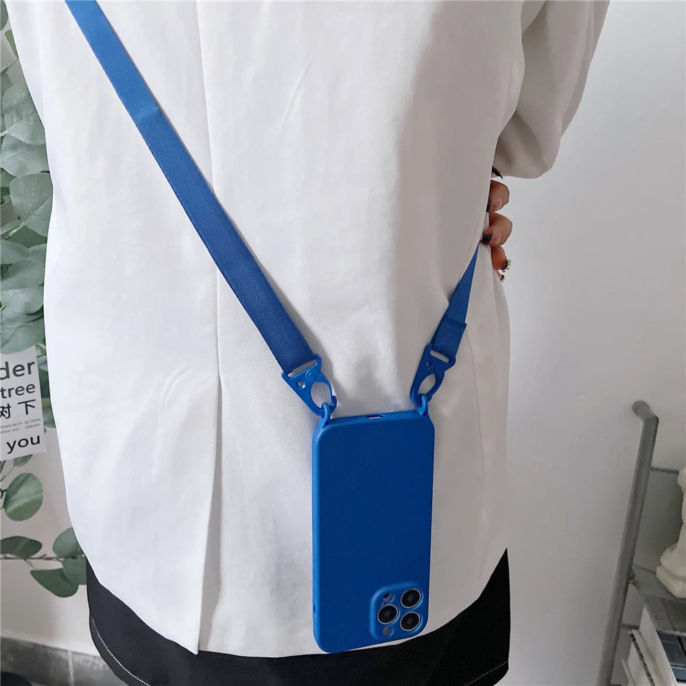 Hochwertige Crossbody-Halskettenriemen Lanyard Schnur Weiche Silikon iPhone Hülle | MagSafe Case mit Kameralinsenschutzabdeckung für Apple iPhone 16/15/14/13/12 Pro Max Plus Mini Cover – Umhängeband, Schulterriemen, Kartenhalter | Premium Schutzhülle