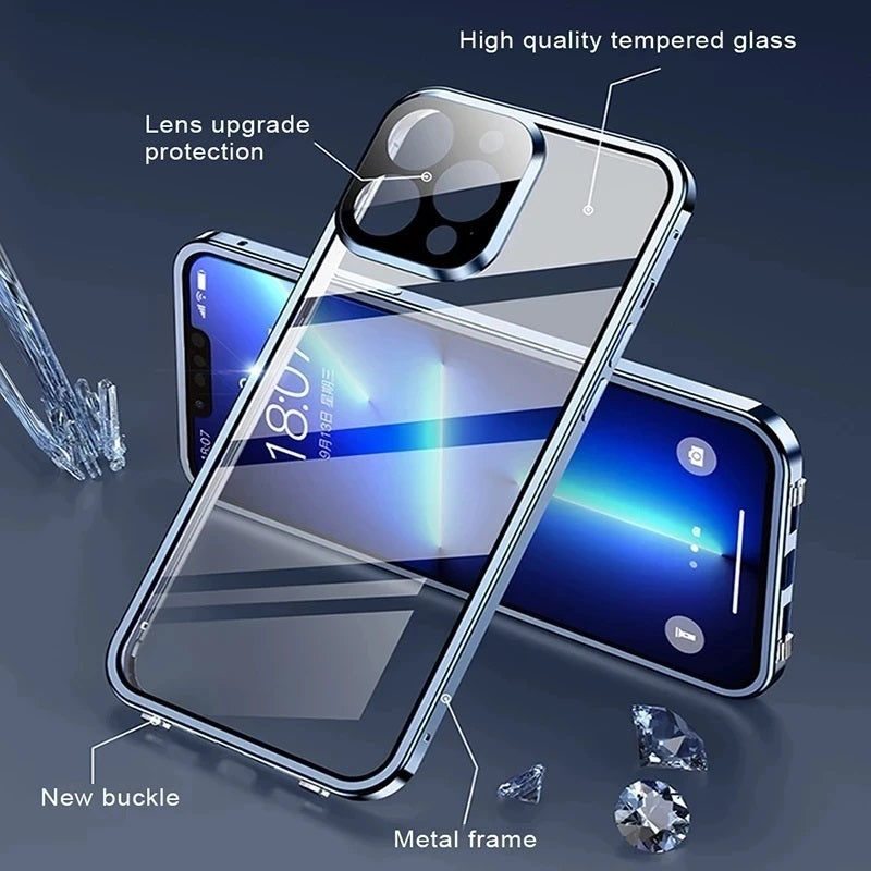 High-Quality iPhone Case with 360° Full Sealed Protection of Glass and Metal | MagSafe-Compatible Protective Case with 360-Degree Protection and Camera Lens Protection for Apple iPhone 16/15/14/13/12 Pro Max, Plus, Mini Cover | Armor Case and Bumper Cover