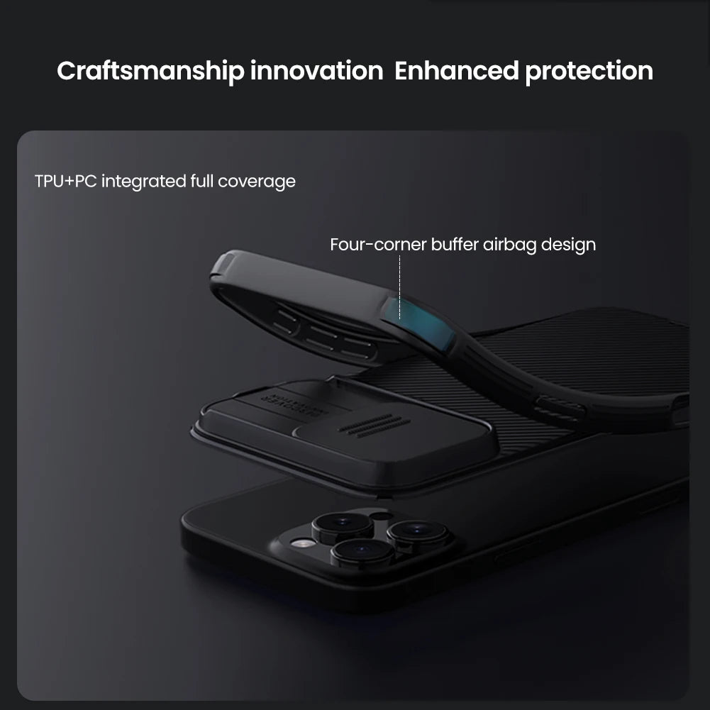 Hochwertige Cam Shield Pro Slide Kameralinsenschutzabdeckung Kohlefaser Design iPhone Hülle | MagSafe Case mit Rundumschutz für Apple iPhone 16/15/14/13/12 Pro Max Plus Mini Cover | Panzertasche, Stoßstangenabdeckung Handyhülle | Premium Schutzhülle