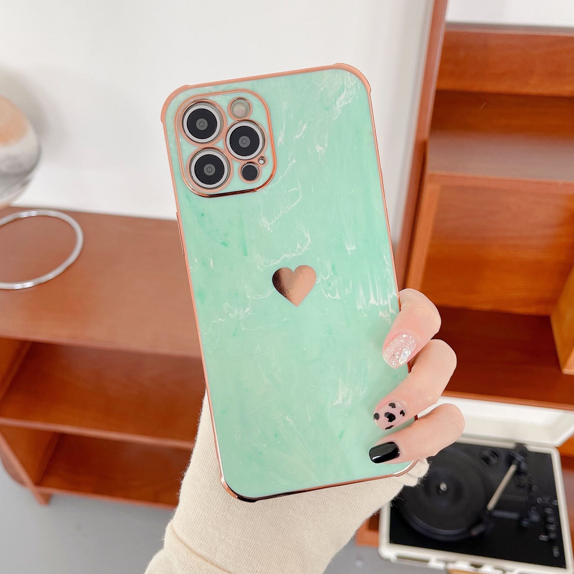 Luxurious Love Heart Marble Electroplated Design iPhone Case | MagSafe Case with Camera Lens Protector for Apple iPhone 16/15/14/13/12 Pro Max Plus Mini | Heavy Duty, Bumper Cover Phone Case | Premium Hardcase Protective Cover