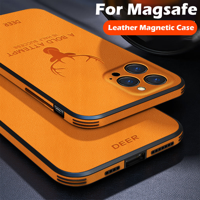 High-Quality Deer Leather Apple iPhone Case | MagSafe, Wireless Magnetic Charging, Vintage, Camera Lens Protection, Shockproof Case for iPhone 16/15/14/13/12 Pro Max Plus Mini Cover