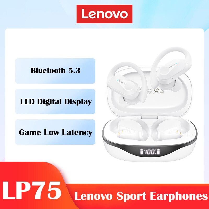 Lenovo LP75 Hochwertiges Bluetooth 5.3 Kopfhörer TWS Wireless Sport LED Digital Anzeige HiFi Stereo Rauschunterdrückung