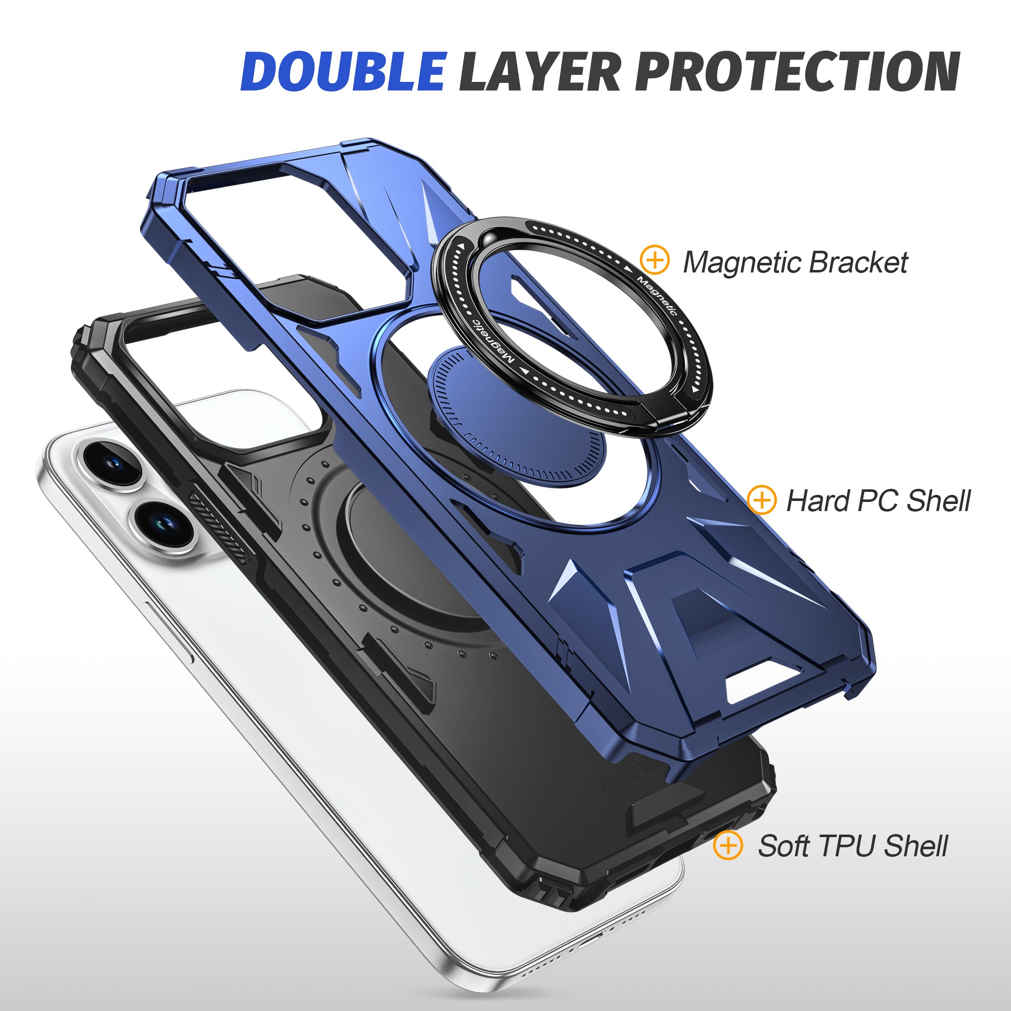 High-Quality Military Tank iPhone Case with 360-Degree Rotatable Ring Stand Holder | MagSafe Case with Camera Protector for Apple iPhone 16/15/14/13/12 Pro Max Plus Mini Cover | Magnetic Wireless Charging, Hard PC Armor Case, Shockproof Phone Case