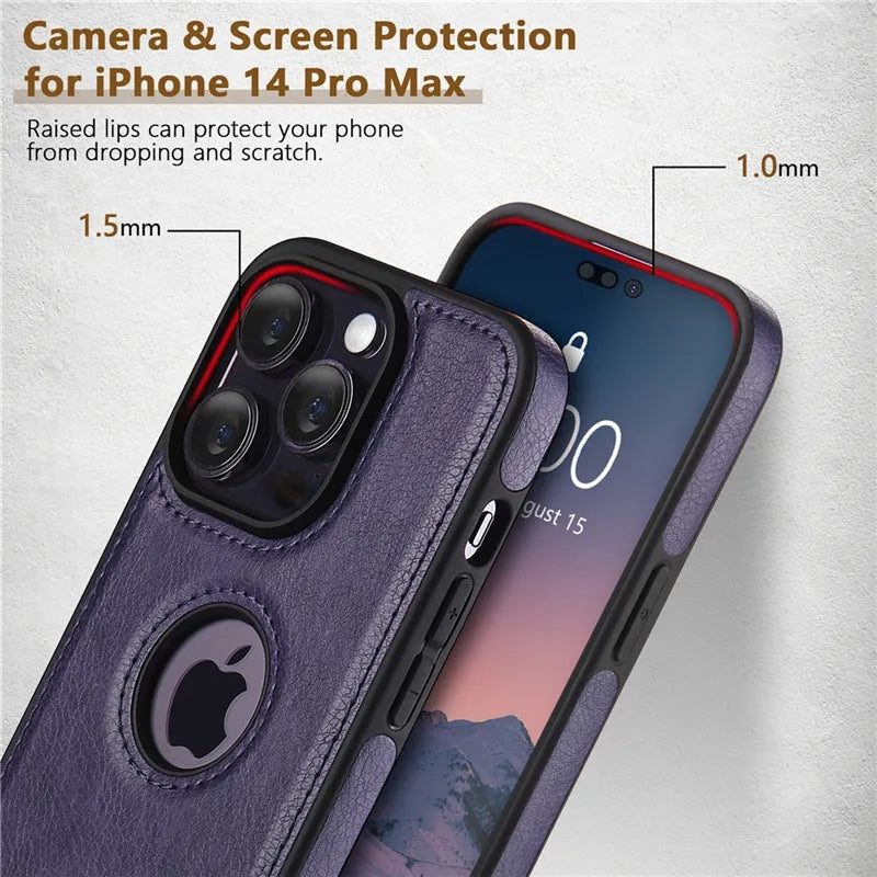 High-Quality Ultra-Thin Shockproof Leather Texture iPhone Case | MagSafe Case with Camera Lens Cover for Apple iPhone 16/15/14/13/12 Pro Max, Plus Cover | Armor Case, Bumper Cover Phone Case | Premium Protective Cover