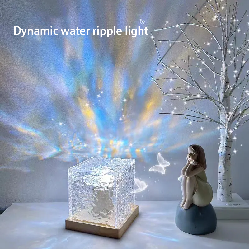 Premium Wasserwellenprojektor Nachtlicht 16 Farben Flammenkristalllampe für Smartphone, Laptop, Tablet, PC, Apple iPhone, iPad, MacBook, iOS, Android, Samsung Wohnzimmer, Studie, Schlafzimmer | Dynamische Rotation | Limitierte Auflage