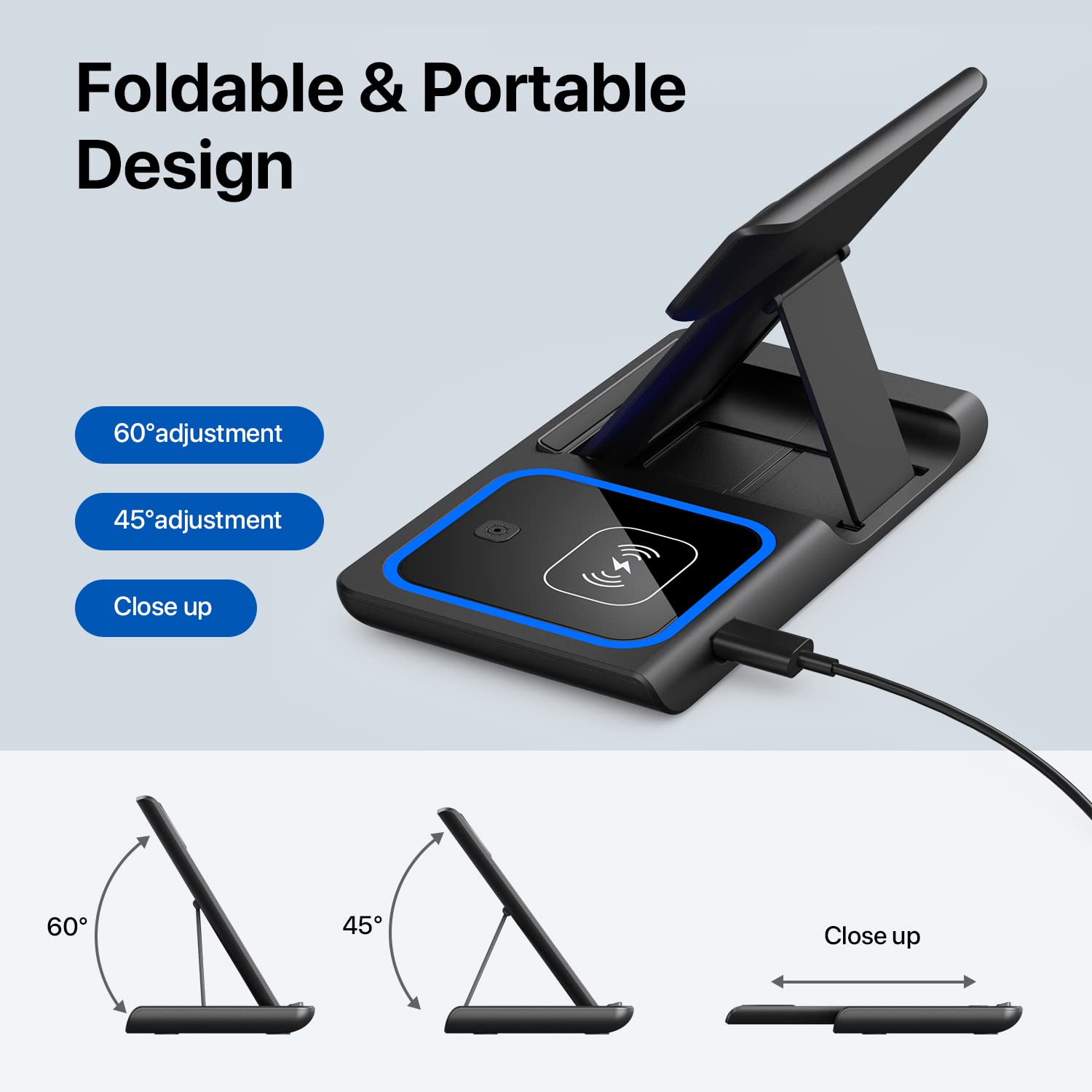 3 in 1 Kabelloses Schnell Ladestation 30W Faltbare Ladegerät LED Ladeständer: Charging Station MagSafe Dockingstation