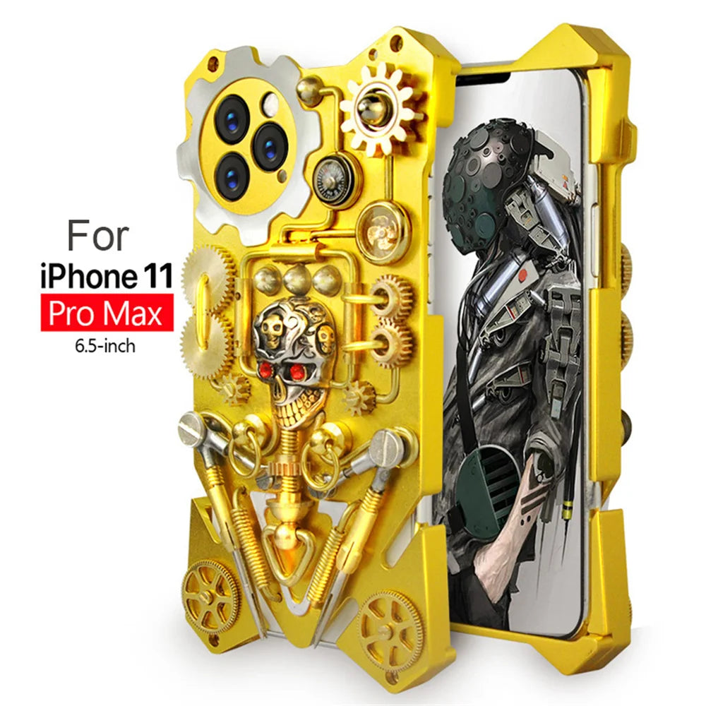 Premium Mechanical Gaming Design: Shockproof Metal iPhone Case with Gear Stand and MagSafe iPhone Case | Aluminum Cooling, Skull Compass Cover for Apple iPhone 16/15/14/13/12 Pro Max, Plus, Mini Cover | MagSafe Case, 360-Degree Pction & Camera Lens Cover