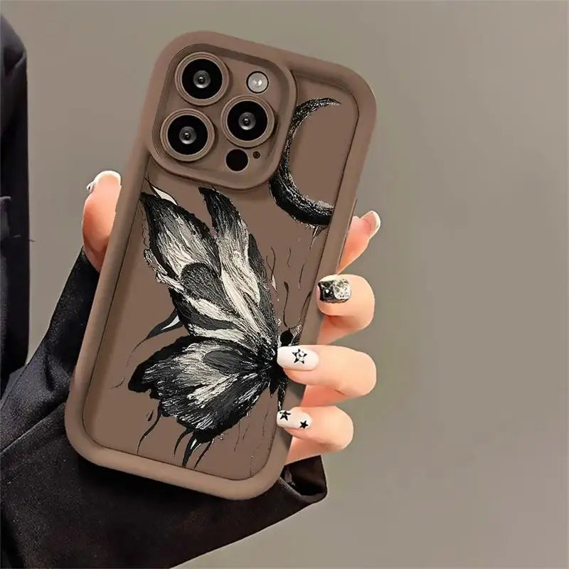 High-Quality Art Oil Painting Butterfly Design Soft Silicone Case for iPhone | MagSafe Case with Camera Lens Protector for Apple iPhone 16/15/14/13/12 Pro Max Plus Mini Cover | Heavy Duty, Bumper Cover Phone Case | Protective Cover