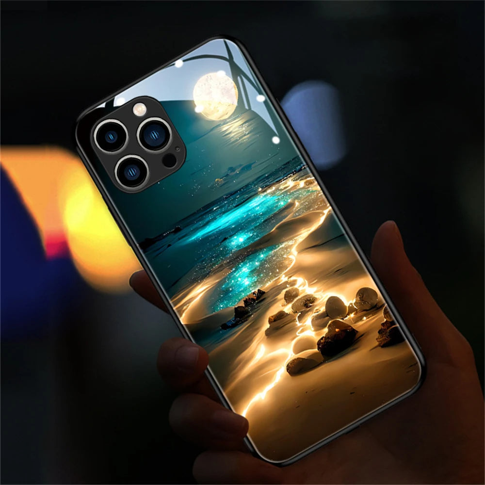 Luxury Design: Romantic Night Beach Landscape iPhone Case | MagSafe Case for Apple iPhone 16/15/14/13/12 Pro Max Plus Mini | Armor Cover with Camera Protector | Protective Phone Case