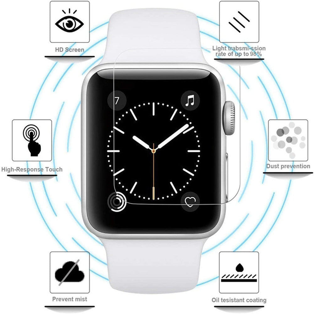 Displayschutzfolie für Apple Watch 44mm 40mm 45mm 41mm 38mm 42mm iWatch 6 SE 5 4 | Hochwertige HD Glasfolie, Schutzfilm