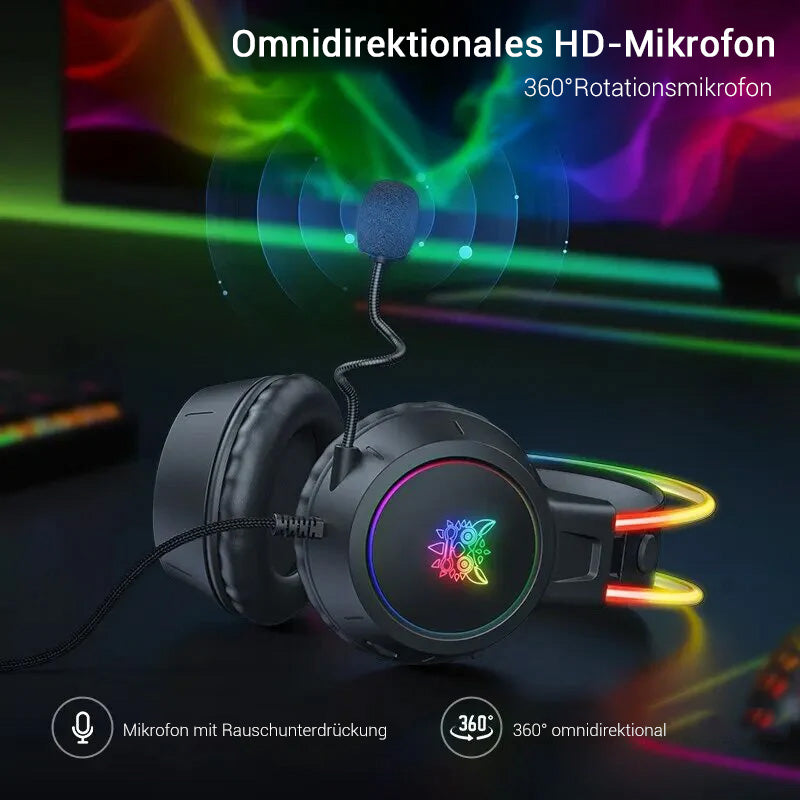 Hochwertiges Onikuma X15 Pro Over-Ear Gaming-Headset mit Kabel | Geräuschunterdrückung, Rosa Katzenohren, RGB-Licht und