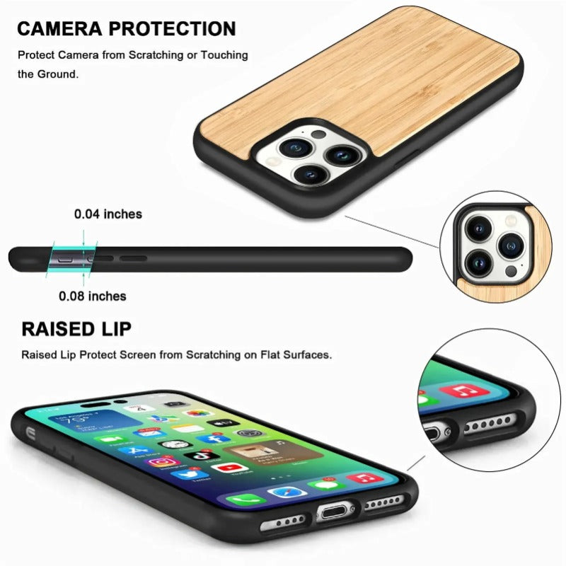 Premium Solid Wood  Shockproof Hardcover Luxury iPhone Case | MagSafe Case with 360-Degree Protection & Camera Lens Cover for Apple iPhone 16/15/14/13/12 Pro Max, Plus, Mini Cover | Armor Case & Bumper Cover Phone Case | High-Quality Protective Cover