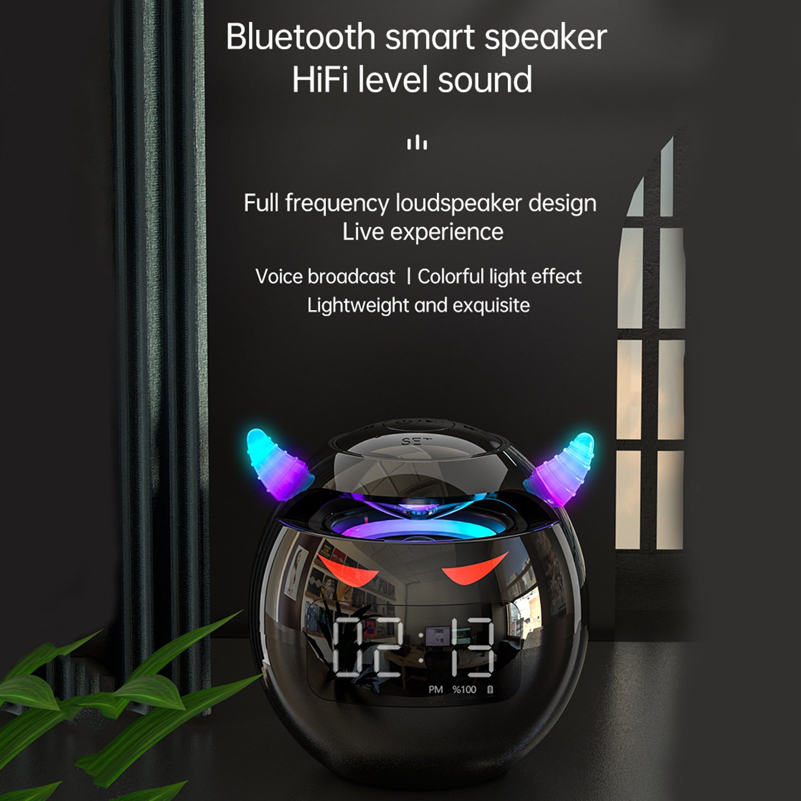 Mini-Lautsprecher Bluetooth-Wecker mit Uhr | Kleines Teufel-Design, Wecker, Audio Mini-Subwoofer, Karte