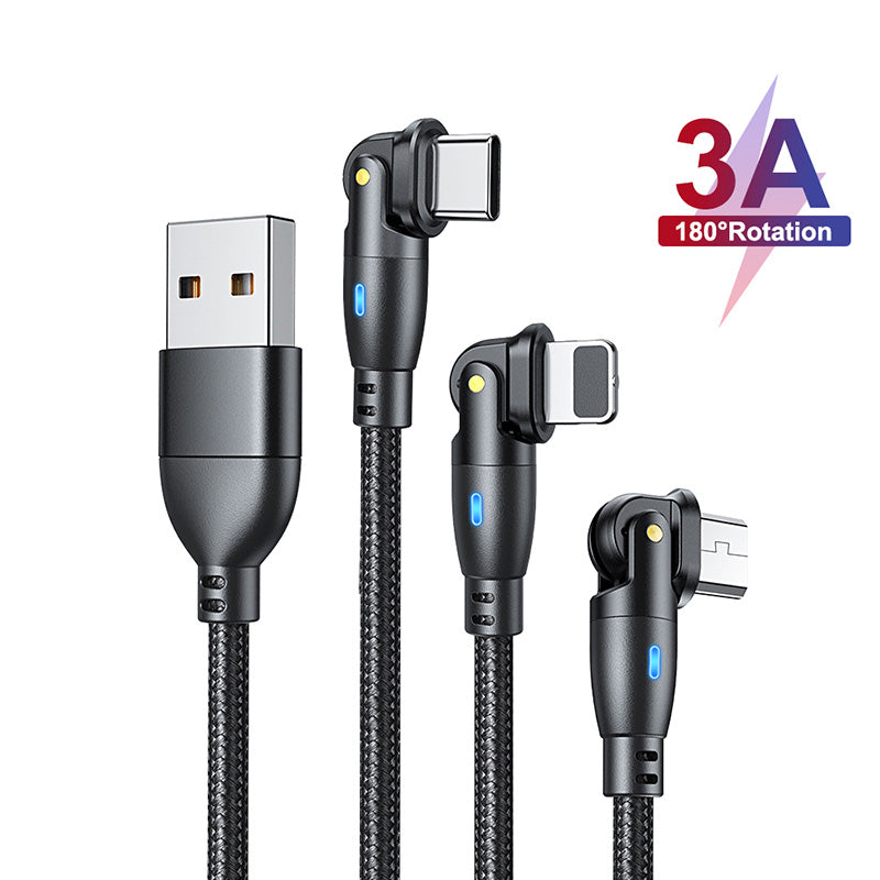 Hochbelastbares & Premium 3A Schnellladekabel Typ C für Samsung, 180 Rotation Apple iOS Kabel Micro USB Ladegerät | Datenkabel für Smartphones, Apple iPhone, Samsung, iOS & Android