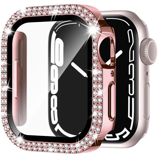 Bling Glasabdeckung für Apple Uhrengehäuse 45mm 41mm 40mm 44mm 42mm 38mm | Luxus Diamant Stoßstange Displayschutz