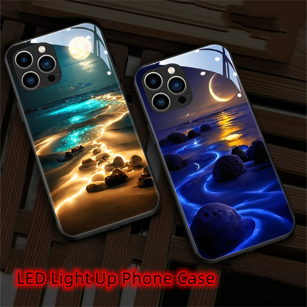 Luxus-Design: Romantische Strandlandschaft bei Nacht iPhone-Hülle | MagSafe Case für Apple iPhone 16/15/14/13/12 Pro Max Plus Mini | Tasche mit Panzer-Cover & Kameraschutzabdeckung | Schützende Handyhülle