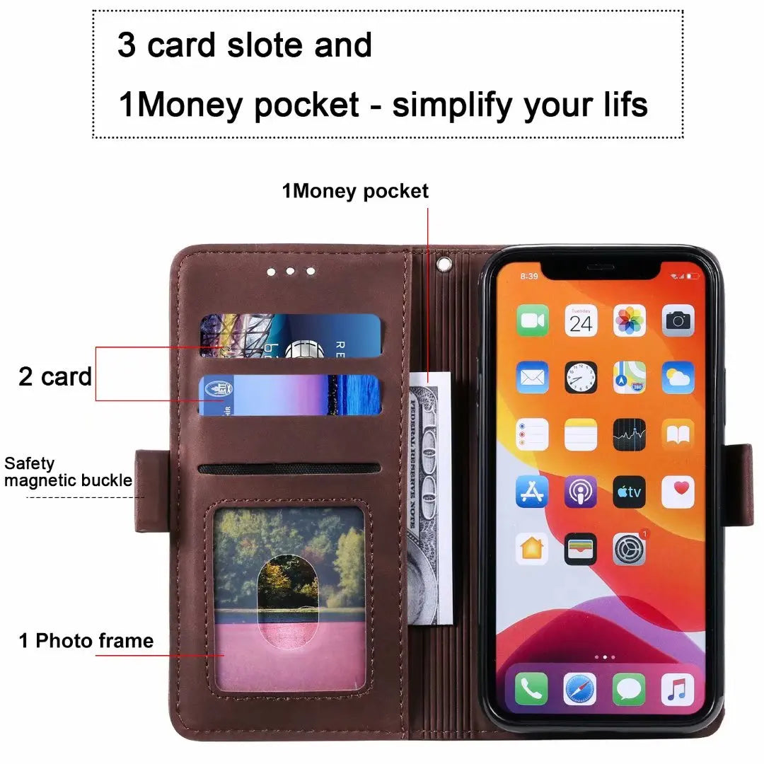 High-Quality Leather Flip Cover Wallet with Magnetic Closure and SIM Card Slot iPhone Case |Compatible with Full Protection and Camera Lens Cover for Apple iPhone 16/15/14/13/12 Pro Max Plus Mini | Armor Phone Case  Wallet Protective Cover