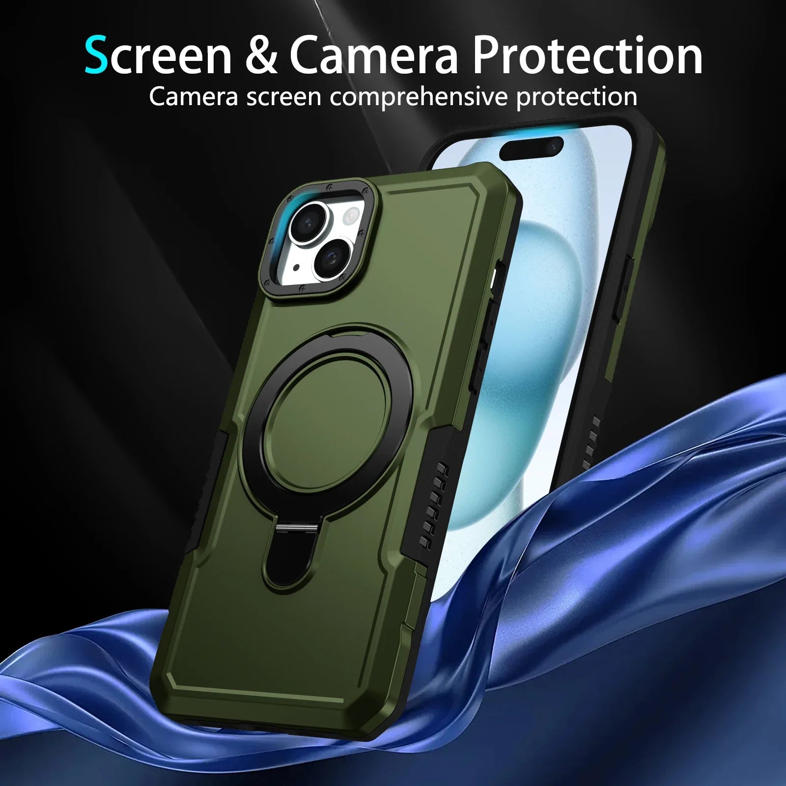 High-Quality Military Armor Protection iPhone Case with Camera Lens Cover and Built-in Kickstand | MagSafe Compatible Full Body Protective Cover for Apple iPhone 16/15/14/13/12 Pro Max Plus Mini | Armor Case