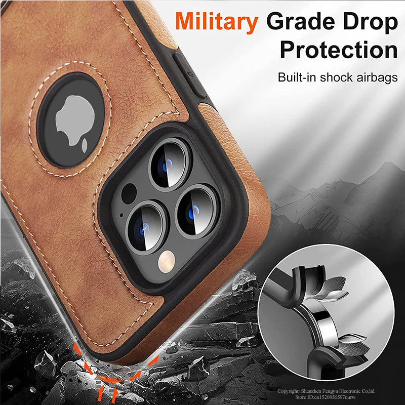 High-Quality Ultra-Thin Shockproof Leather Texture iPhone Case | MagSafe Case with Camera Lens Cover for Apple iPhone 16/15/14/13/12 Pro Max, Plus Cover | Armor Case, Bumper Cover Phone Case | Premium Protective Cover