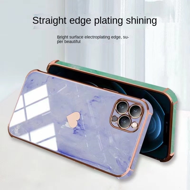 Luxurious Love Heart Marble Electroplated Design iPhone Case | MagSafe Case with Camera Lens Protector for Apple iPhone 16/15/14/13/12 Pro Max Plus Mini | Heavy Duty, Bumper Cover Phone Case | Premium Hardcase Protective Cover