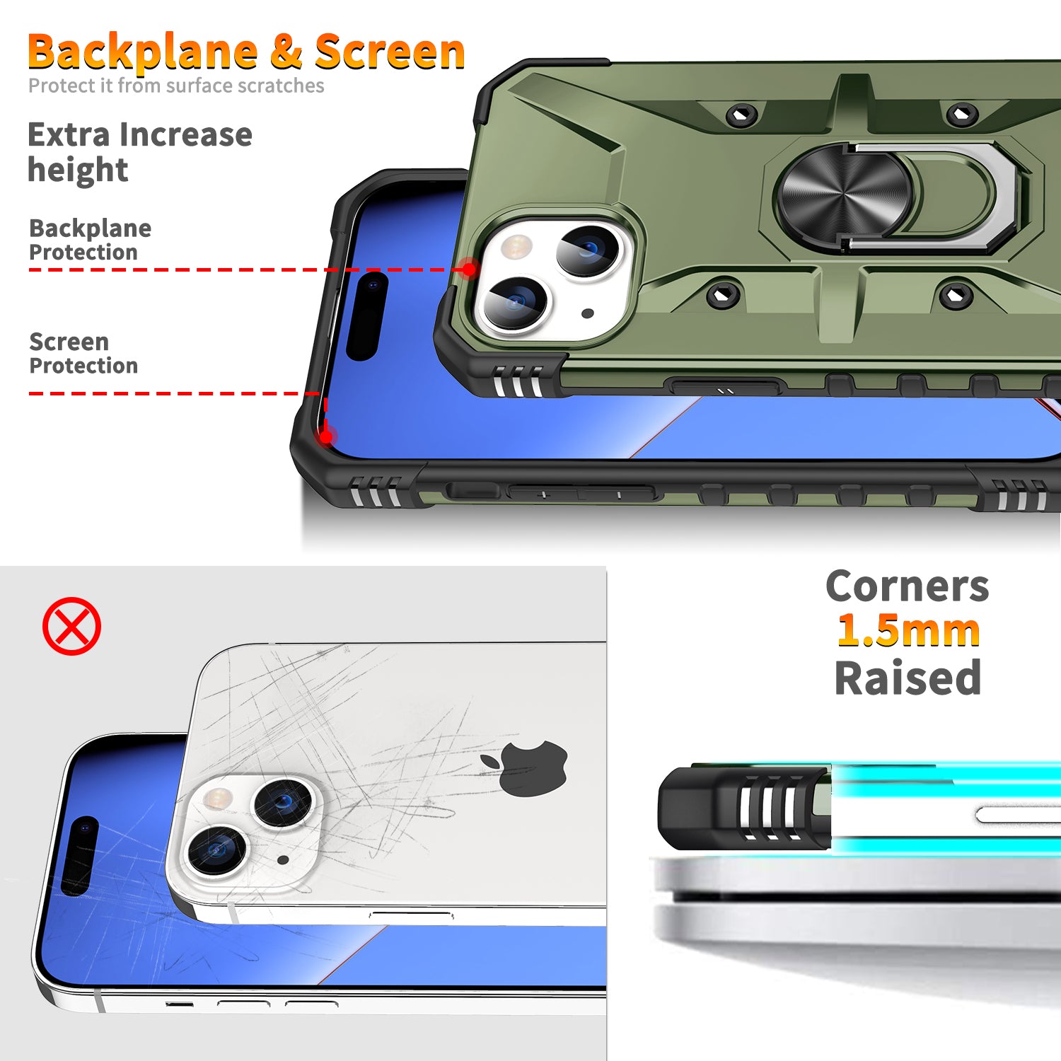 Hochwertiger Militärpanzer-Schutz mit Kameralinsenschutzabdeckung und integriertem Kameraständer iPhone-Hülle | MagSafe Case Rundum-Schutz & Kickstand für Apple iPhone 16/15/14/13/12 Pro Max Plus Mini Cover | Panzertasche Handyhülle