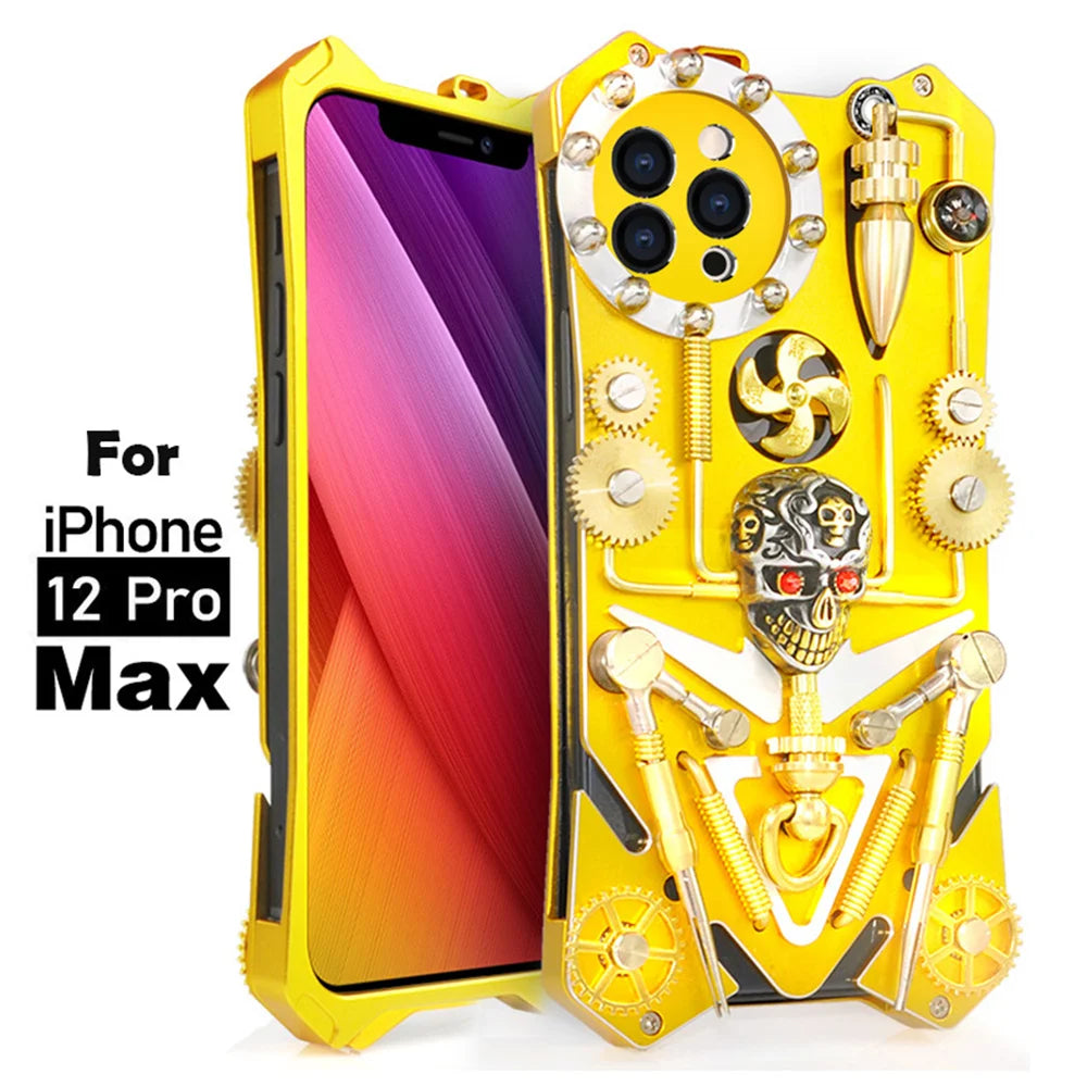 Premium Mechanical Gaming Design: Shockproof Metal iPhone Case with Gear Stand and MagSafe iPhone Case | Aluminum Cooling, Skull Compass Cover for Apple iPhone 16/15/14/13/12 Pro Max, Plus, Mini Cover | MagSafe Case, 360-Degree Pction & Camera Lens Cover